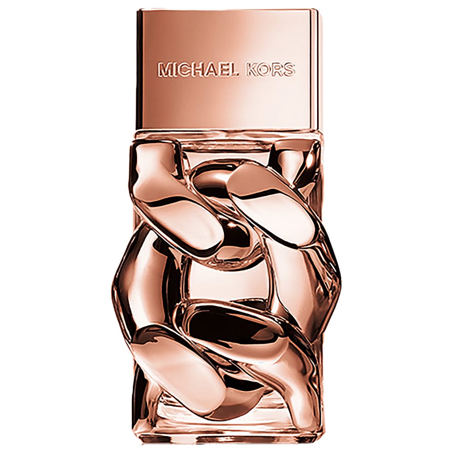 Rosa parfymflaska Versace Bright Crystal Absolu mot vit bakgrund