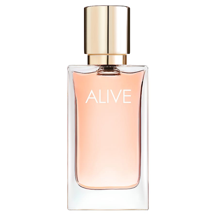 Stilren Hugo Boss Alive Intense damparfymflaska med gyllene detaljer