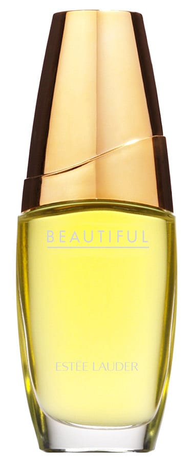 Elegant parfymflaska Estée Lauder Beautiful, damparfym med guldlock och blommig essens