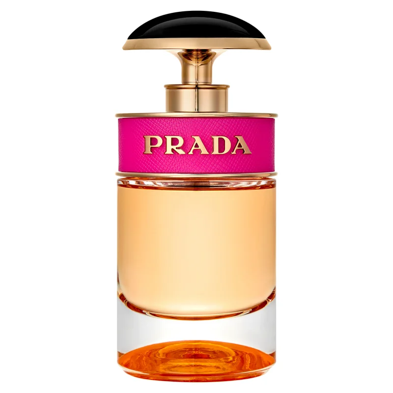 Lyxig damparfymflaska Prada Candy i glas med gulddetaljer