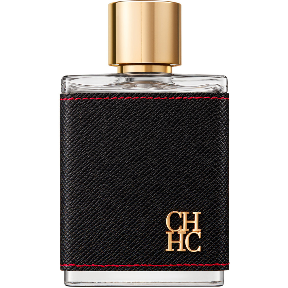 Carolina Herrera CH Men parfymflaska på träbord med elegant design
