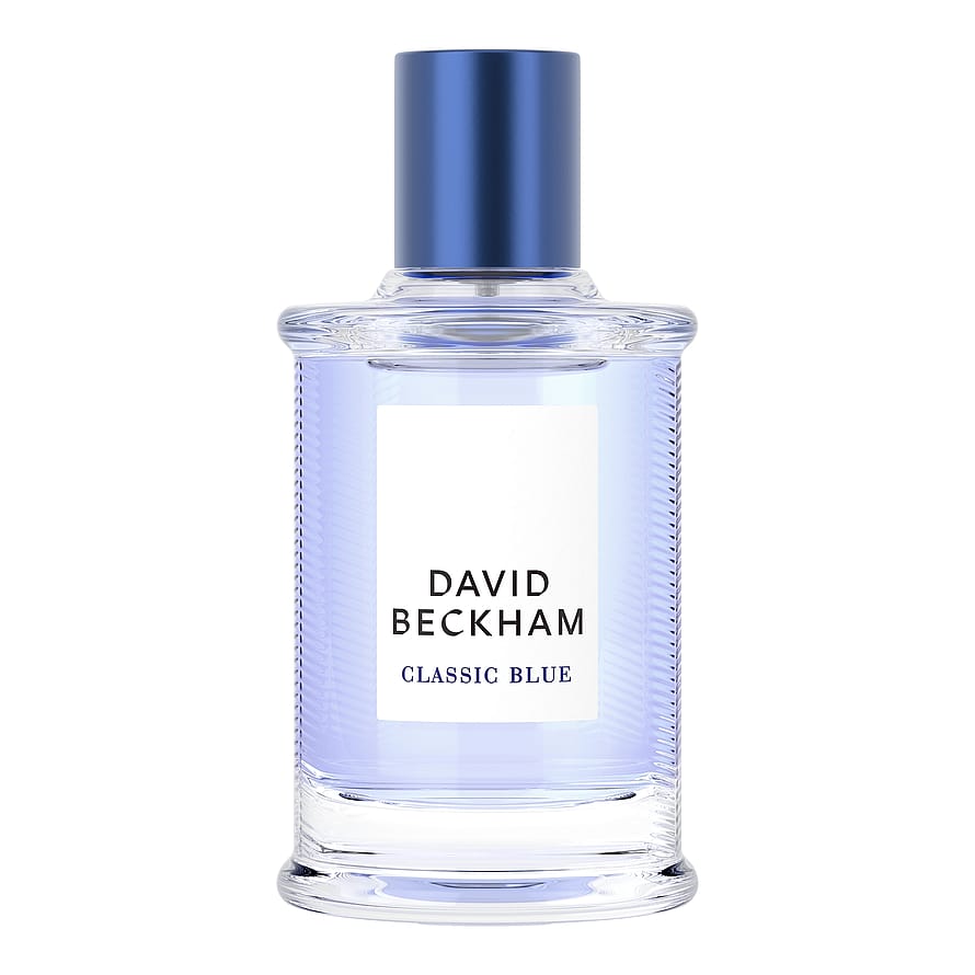 Parfymflaska David Beckham Classic Blue herrparfym mot vit bakgrund