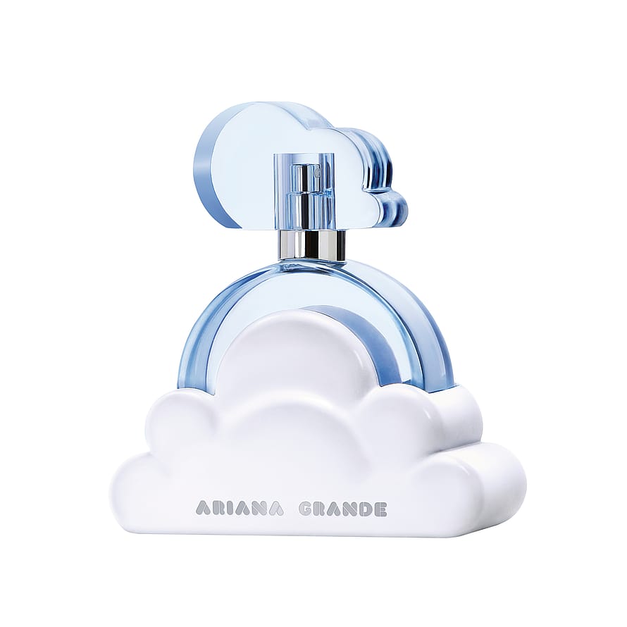 Ariana Grande Cloud parfymflaska med blå och vit design