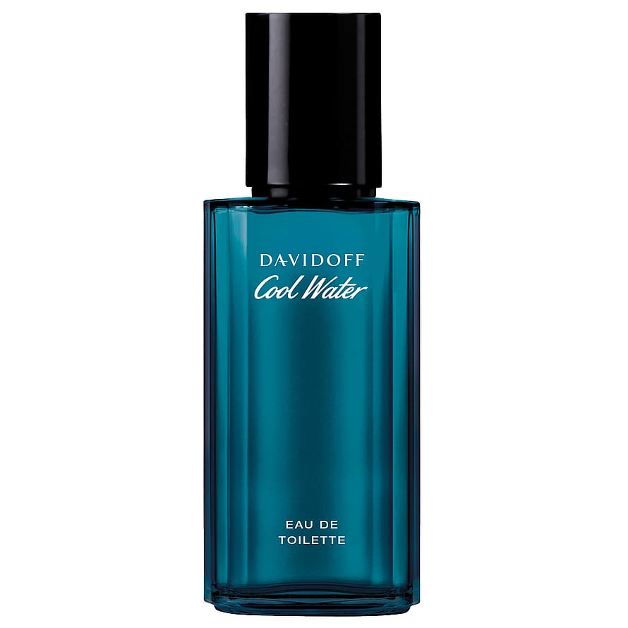 Blå parfymflaska Davidoff Cool Water herrparfym på vit bakgrund