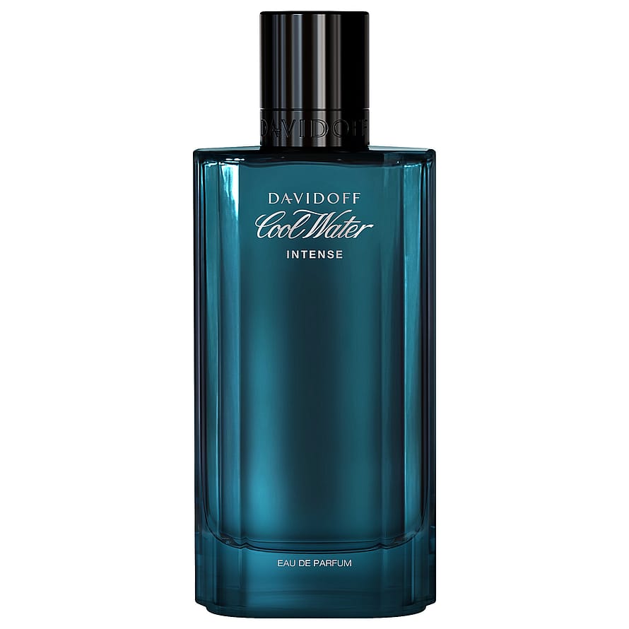 Blå parfymflaska Davidoff Cool Water Intense Herrparfym på vit bakgrund