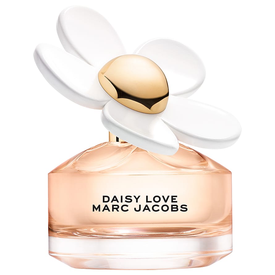 Rosa parfymflaska Marc Jacobs Daisy Love Eau So Sweet damparfym mot vit bakgrund
