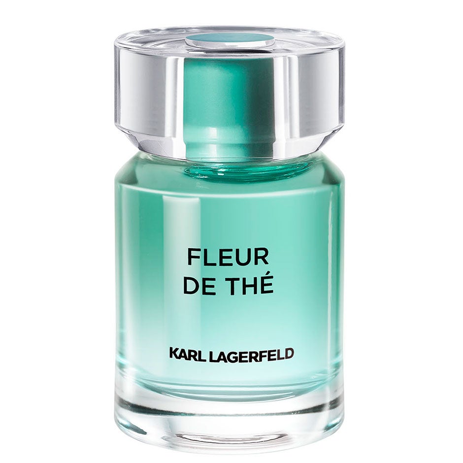 Karl Lagerfeld Fleur de Thé parfymflaska för damer mot ljus bakgrund