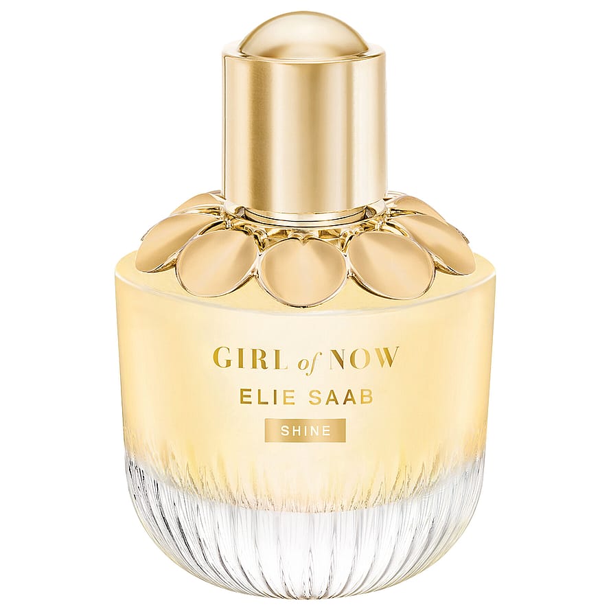 Elie Saab Girl Of Now Shine parfymflaska för damer mot ljus bakgrund