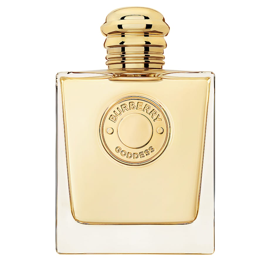 Burberry Goddess Intense parfymflaska för damer mot mörk bakgrund