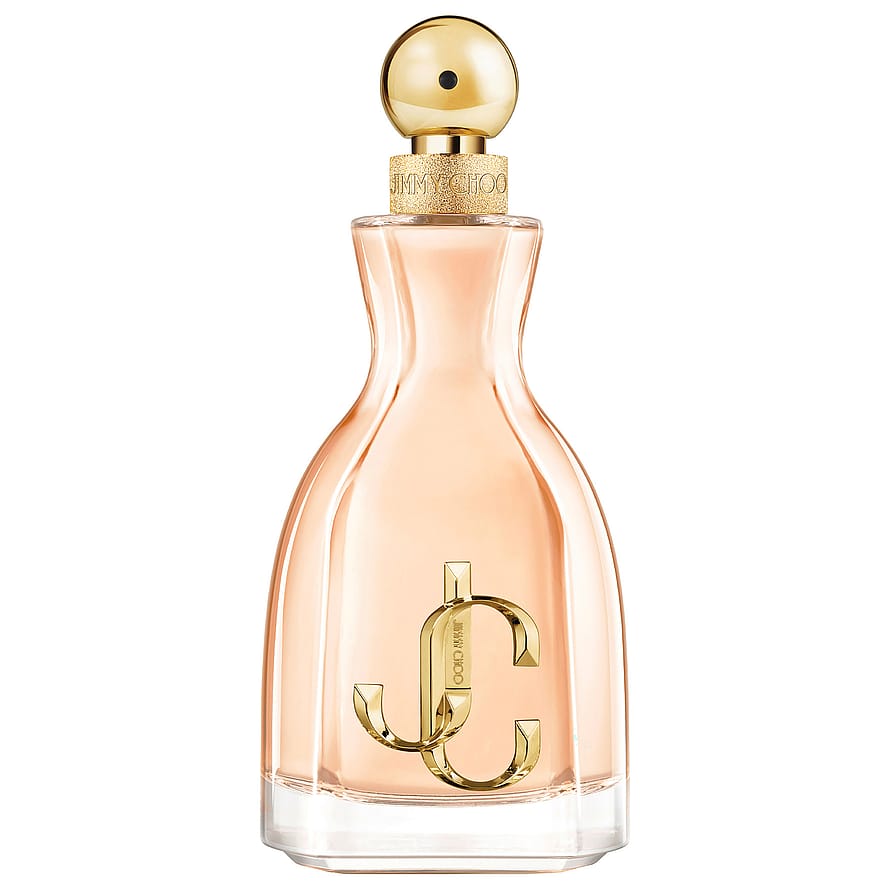 Elegant parfymflaska Jimmy Choo I Want Choo för damer i gyllene och röda toner