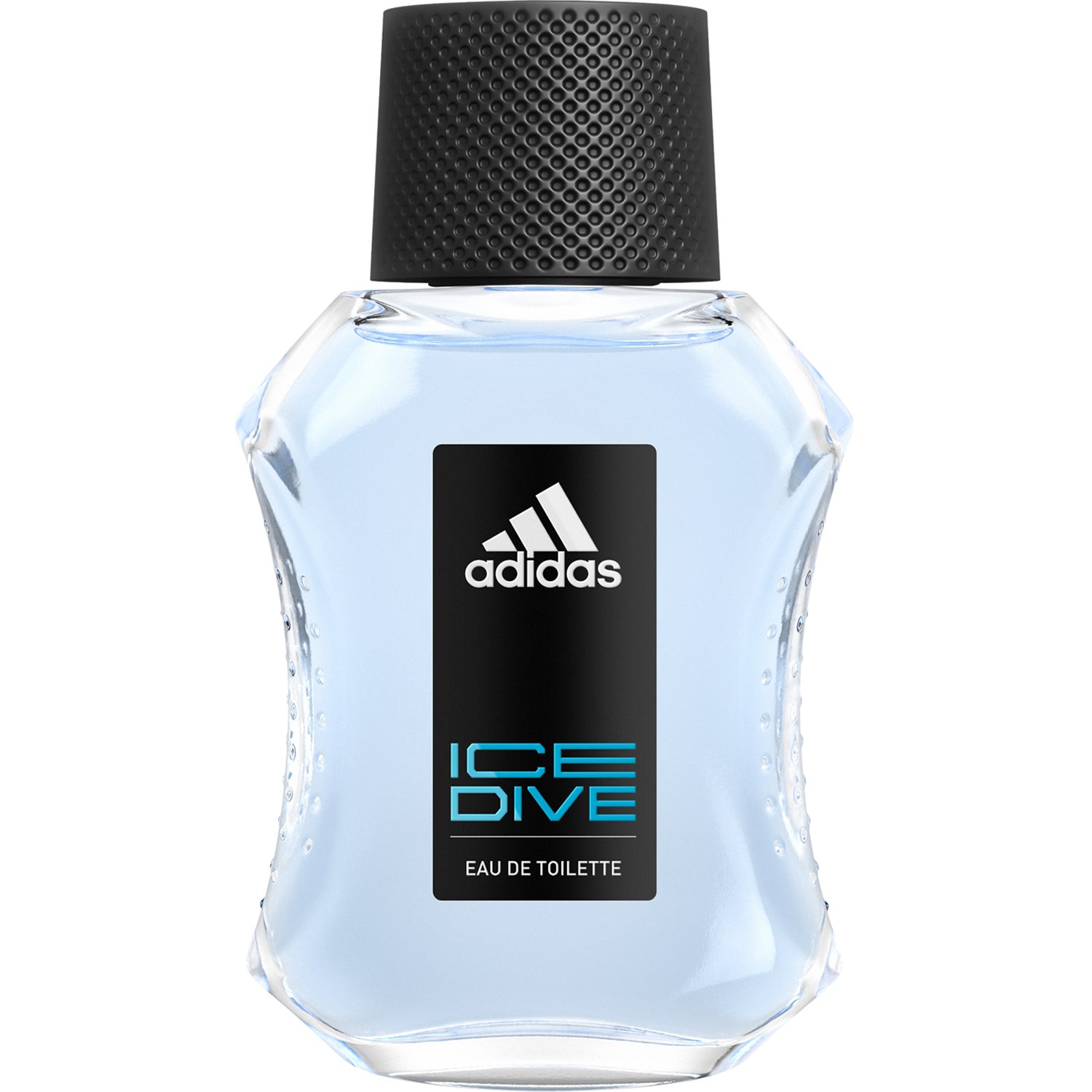 Adidas Ice Dive parfymflaska för herrar på vit bakgrund