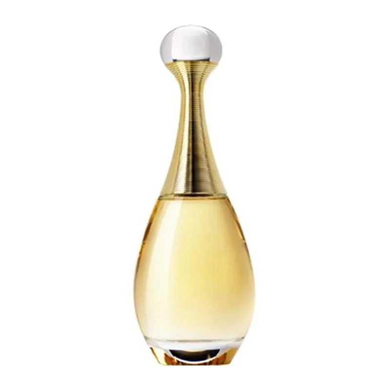 Dior J'adore parfymflaska i glas med gyllene detaljer, elegant damparfym