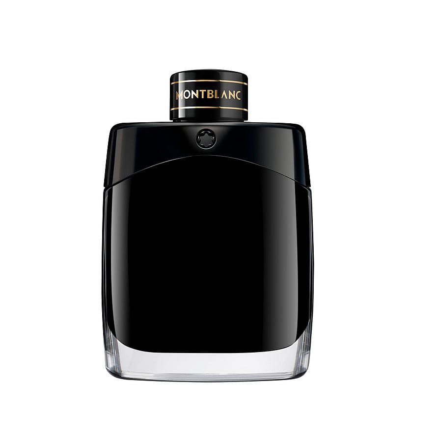 Montblanc Legend herrparfym i stilren glasflaska mot ljus bakgrund
