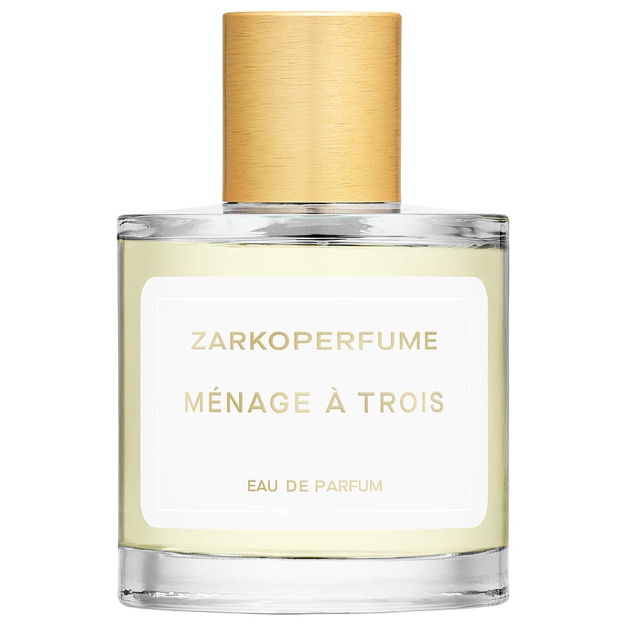Zarkoperfume Ménage à Trois elegant parfymflaska på marmorbord, damparfym i pastellfärger