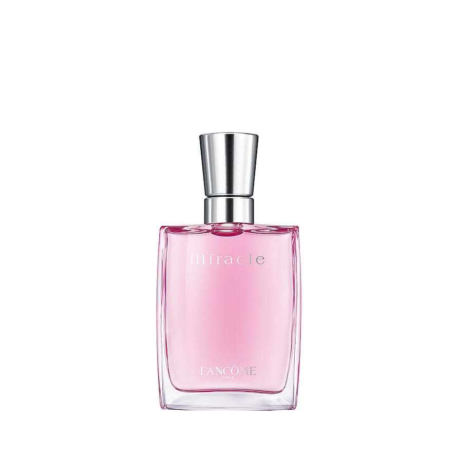 Eleganta parfymflaskan Lancôme Miracle, damparfym med rosa ton och silverdetaljer