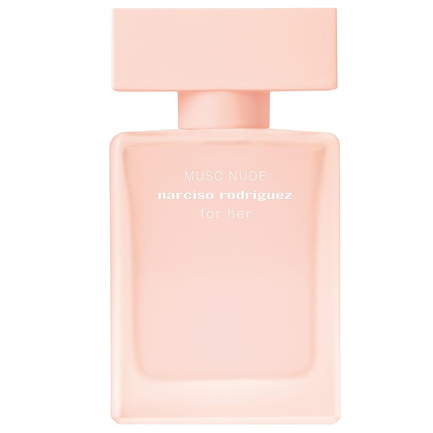Narciso Rodriguez Musc Nude parfymflaska för damer på vit bakgrund