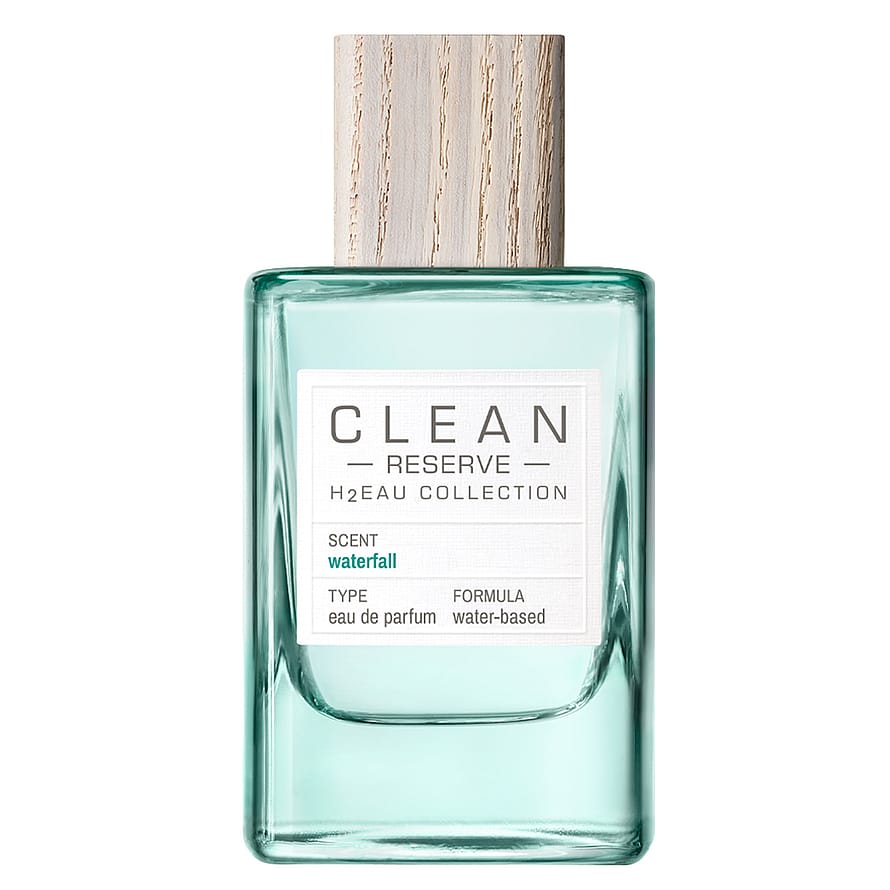 Stilren parfymflaska för damparfym Clean Reserve H2EAU Waterfall med blågröna toner
