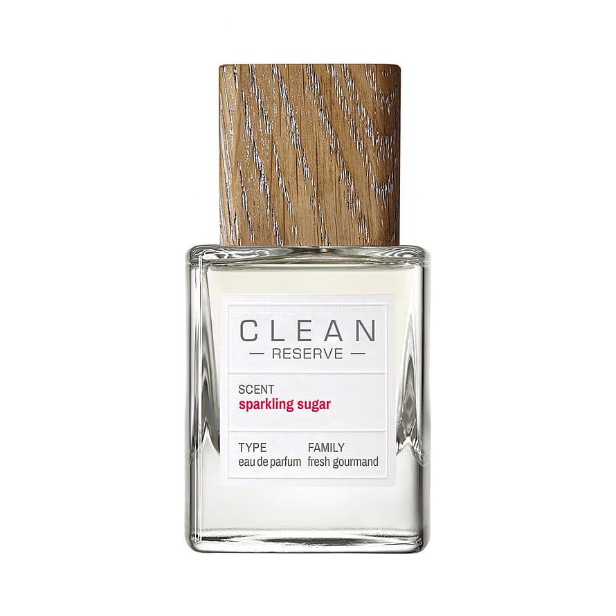 Elegant parfymflaska Clean Reserve Sparkling Sugar, damparfym med transparent glas och silverdetaljer