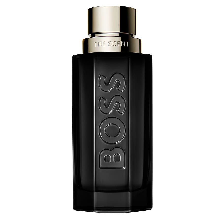Hugo Boss The Scent Magnetic herrparfymflaska i glas på mörk bakgrund