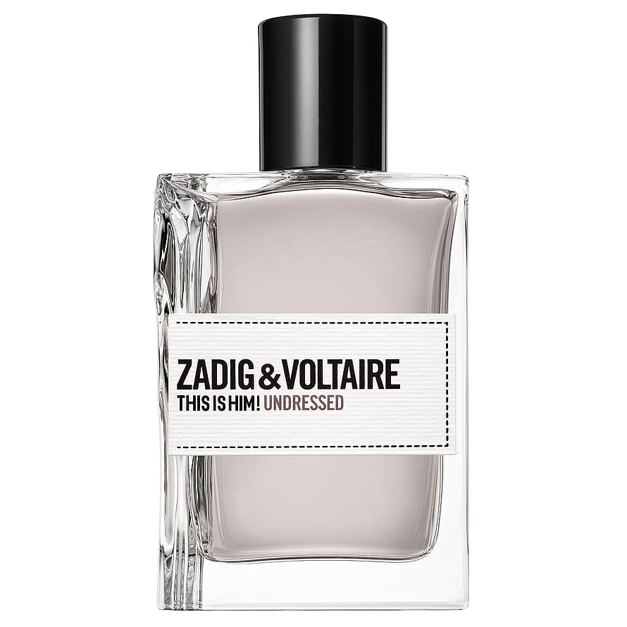 Stilren parfymflaska för herrar, Zadig & Voltaire This is Him Undressed, stående mot vit bakgrund