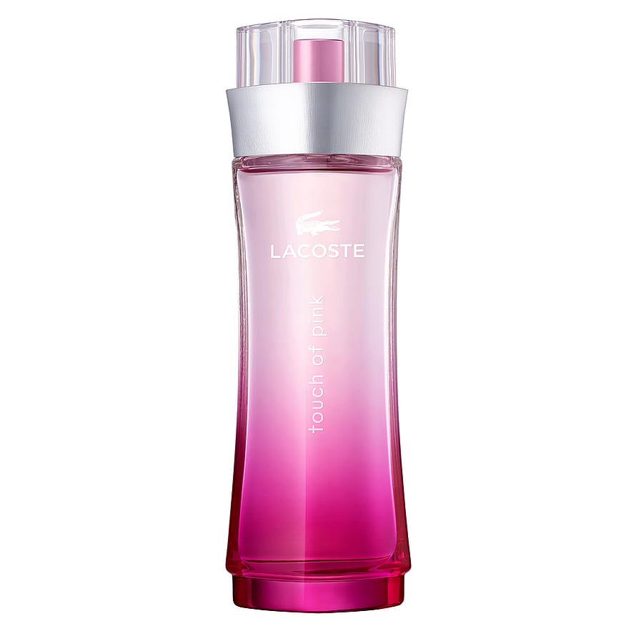 Rosa Lacoste Touch Of Pink parfymflaska för damer mot vit bakgrund