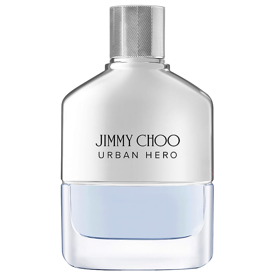 Elegant glasflaska Jimmy Choo Urban Hero herrparfym med silverdetaljer