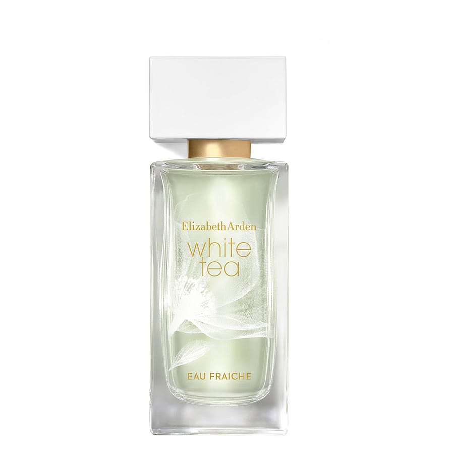 Elizabeth Arden White Tea Eau Fraiche parfymflaska för kvinnor på vit bakgrund